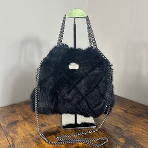 Stella McCartney Fur Free Fur Black Quilted Chain Shoulder Bag